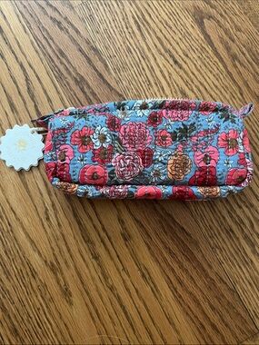 NWT NEW! Botanica Paper Co Garden Flora Pouch Blue Kantha-type stitching make-up